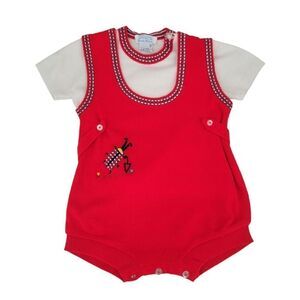 Neiman Marcus Vintage Red Knit Bubble Romper with Embroidered Matching Top Set